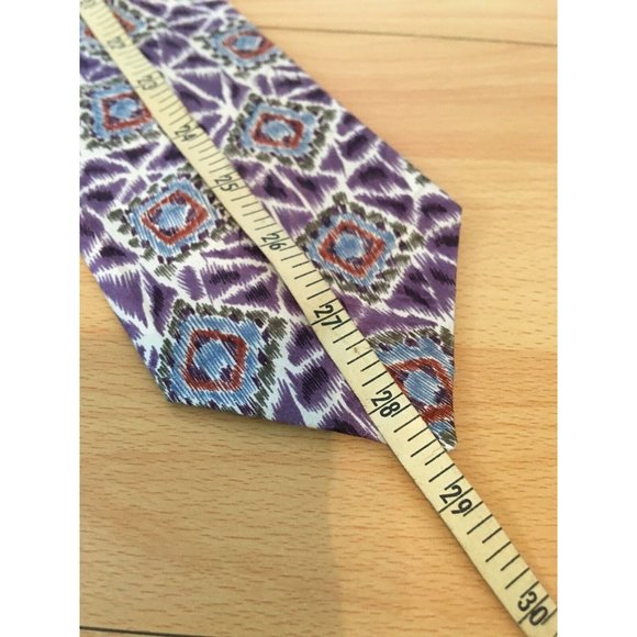 Daniel Craig Purple White Blue Geometric 100% Silk Italy Men’s Tie Handmade - Picture 3 of 5